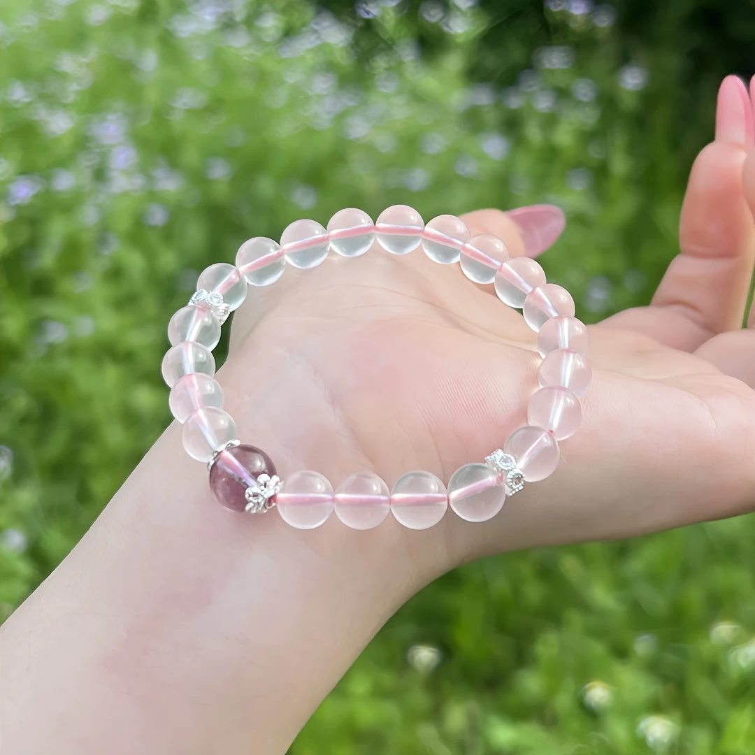 【一轮心动】天然粉水晶手串星光粉晶紫塔晶手链百搭显白多样性发一