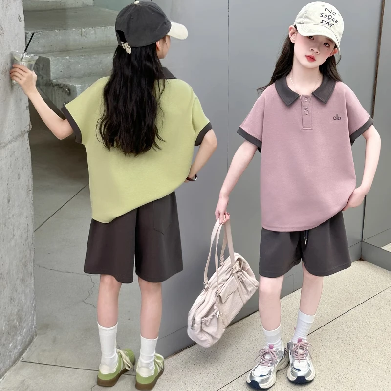 女童夏季韩版休闲短袖T恤短裤运动套装中大童小女孩洋气儿童夏装t