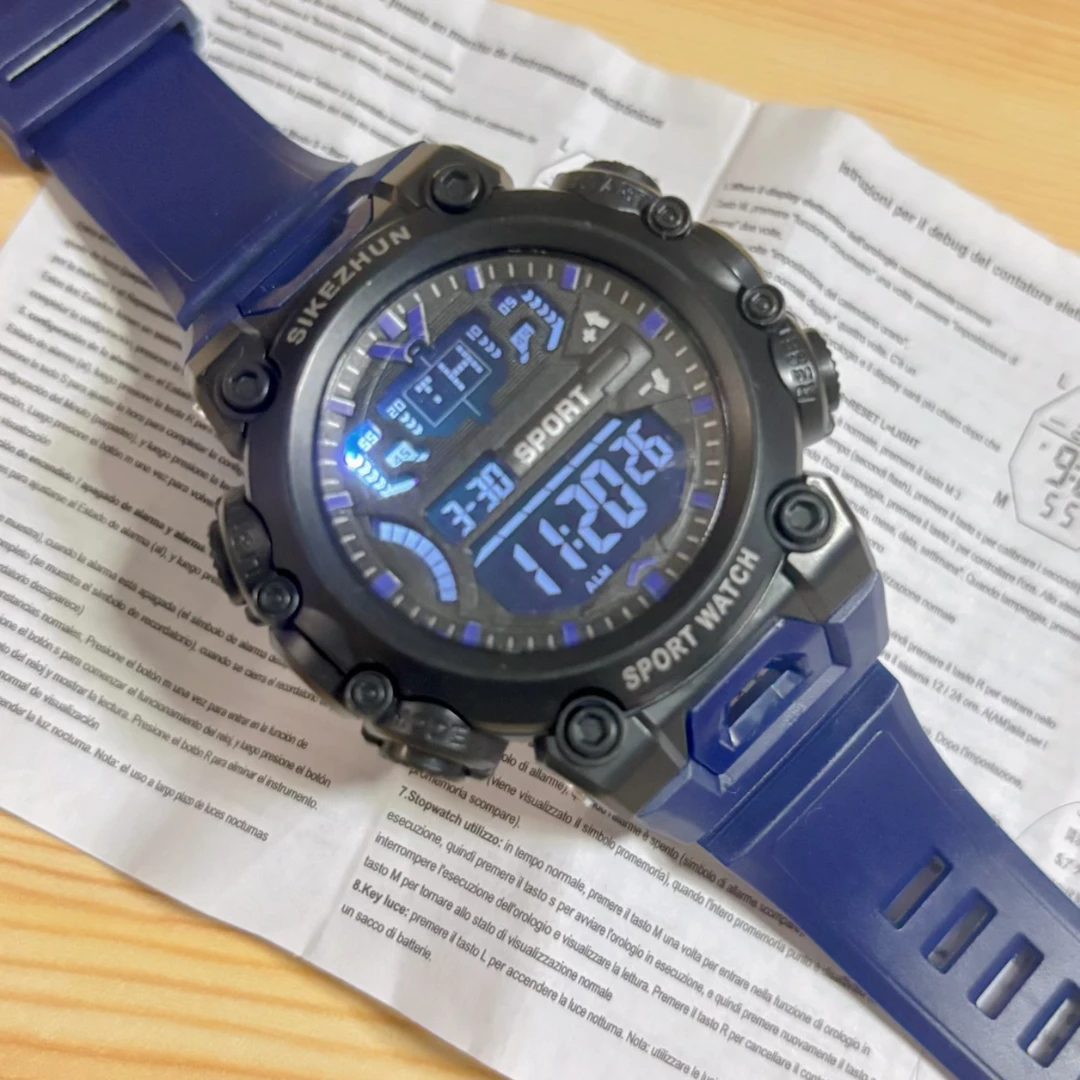 出口品牌SIKEZHUN全英文说明书多功能夜光日历学生运动手表户外款