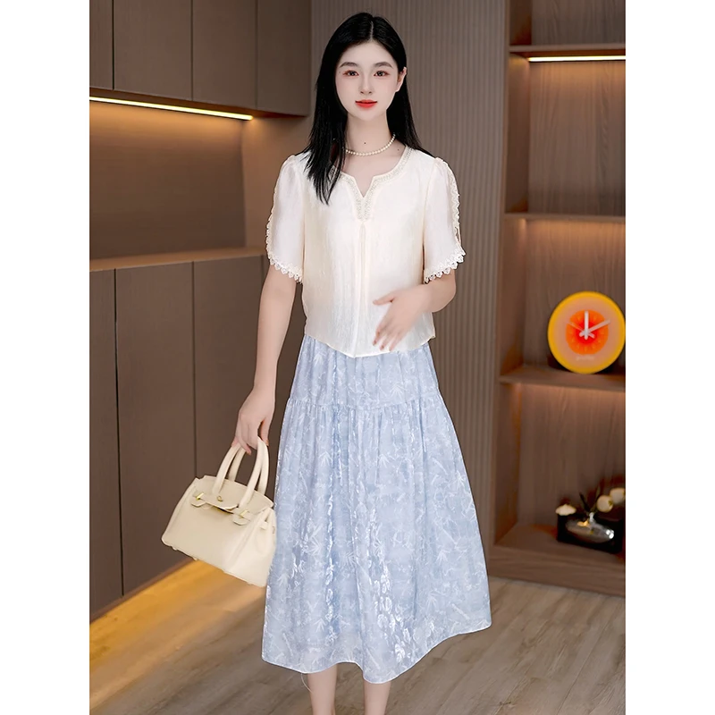 夏季新款连衣裙拼接假两件设计感裙子中长款显瘦裙