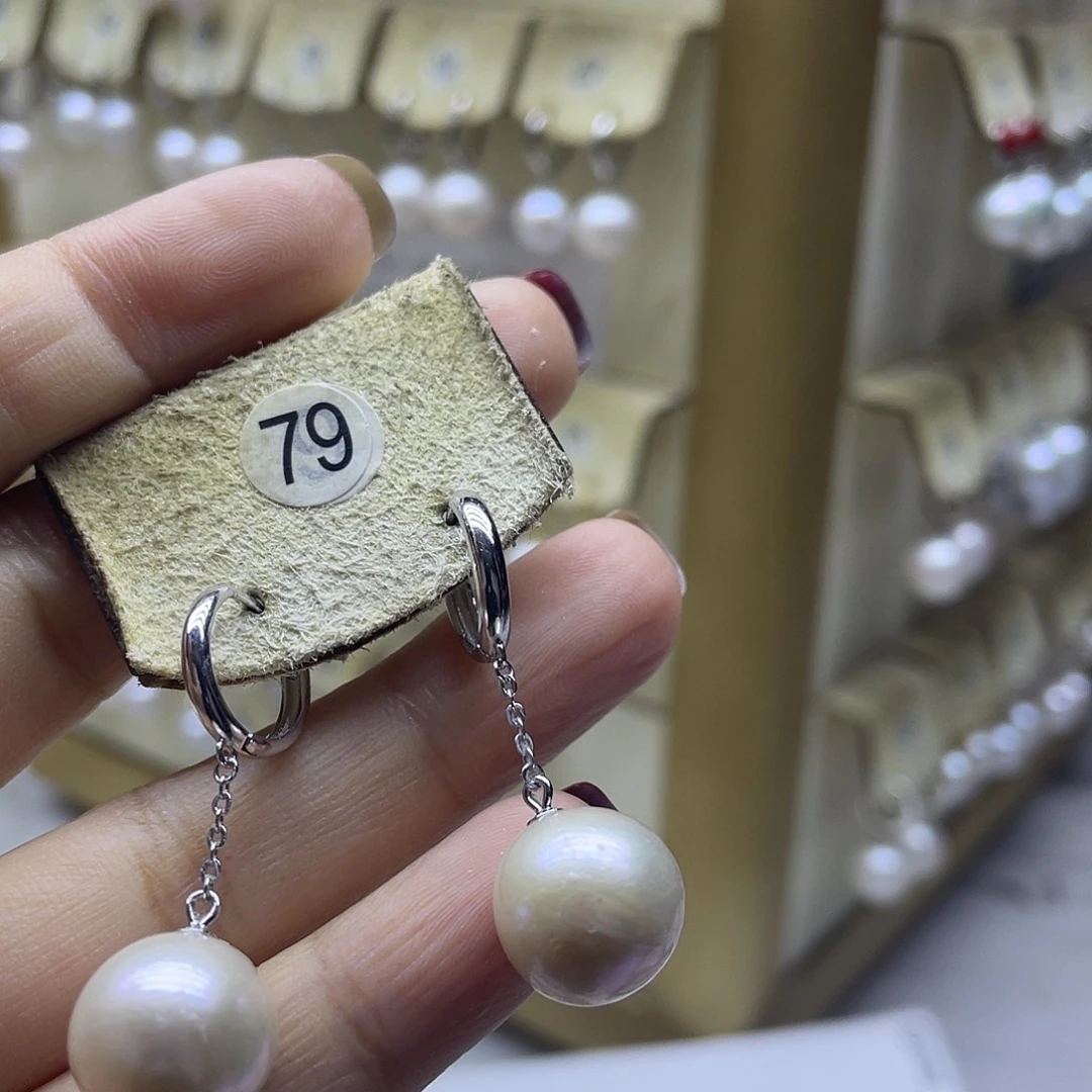 耳饰银S925镶嵌淡水珍珠