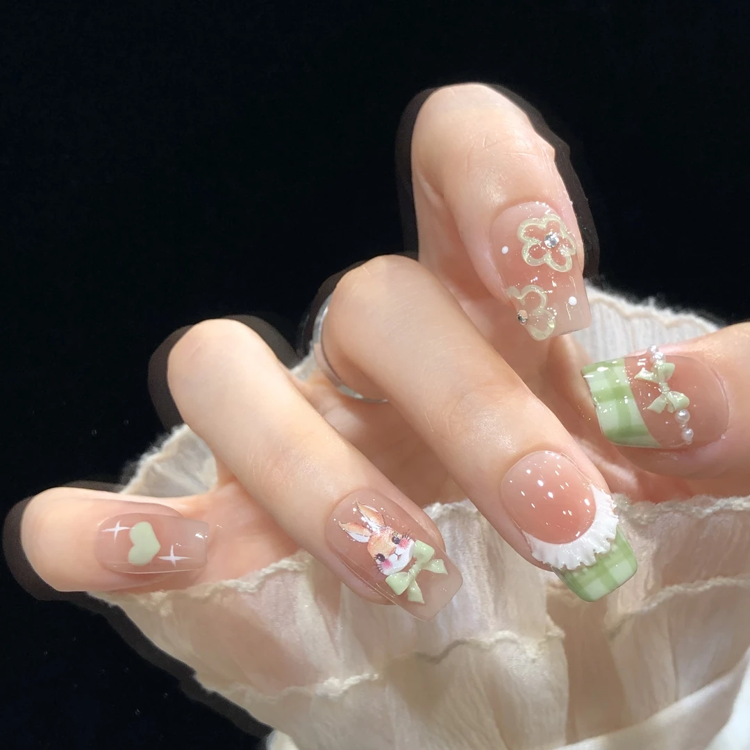 【森系兔叽】【设计师款】纯手工穿戴甲可拆卸美甲光疗甲