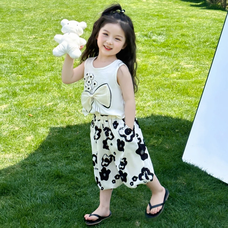 女童背心套装洋气儿童防蚊灯笼裤子两件套小女孩宝宝夏装2025新款