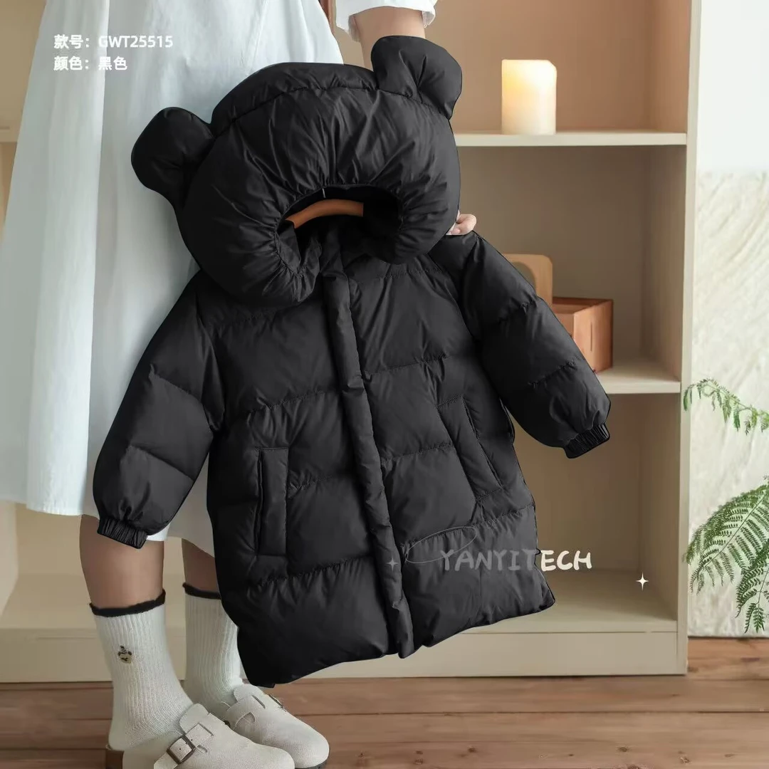新款简单造型帽儿童中长款羽绒服25515