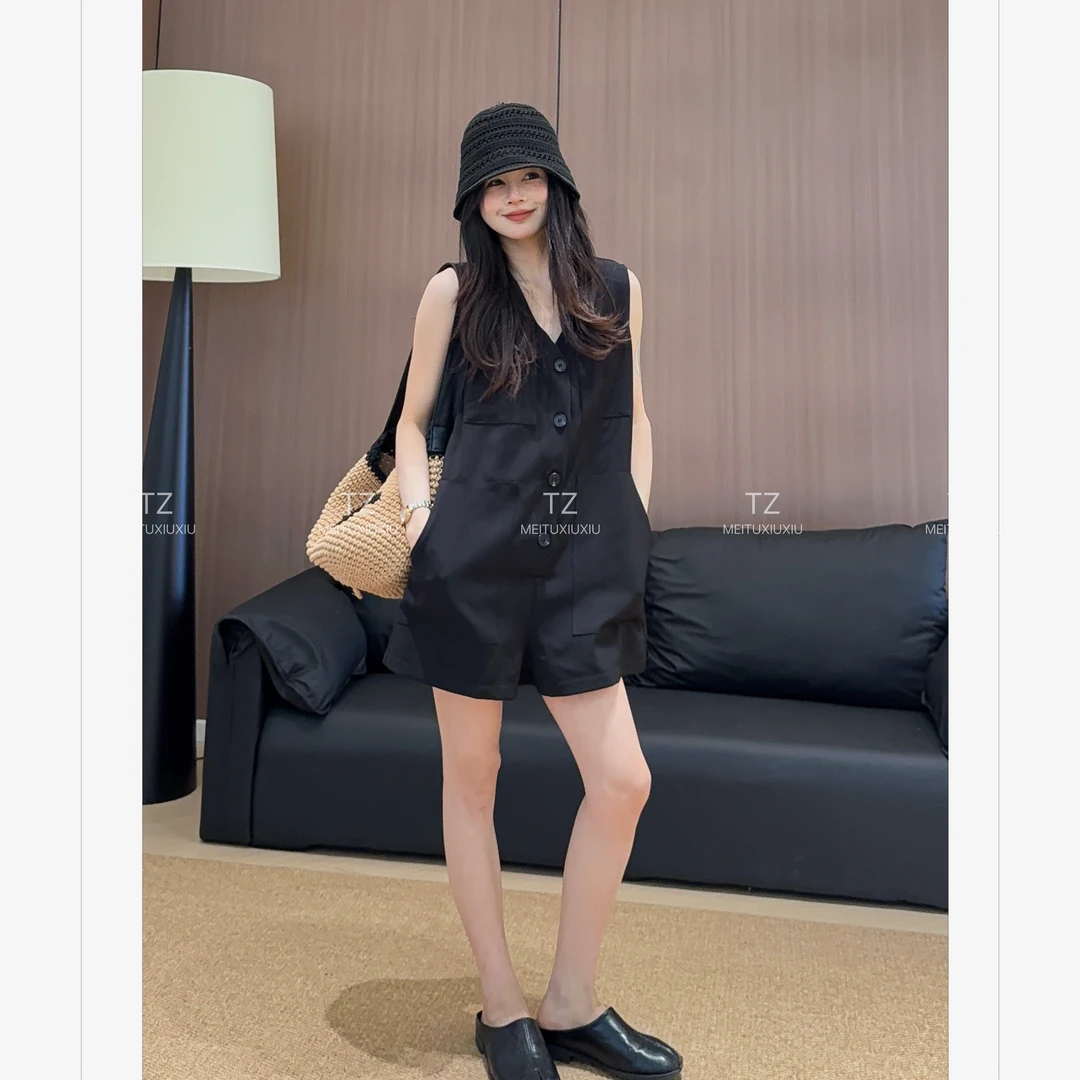 【婷子定制】~150小个子改版夏款韩系V领宽松阔腿连体裤C518