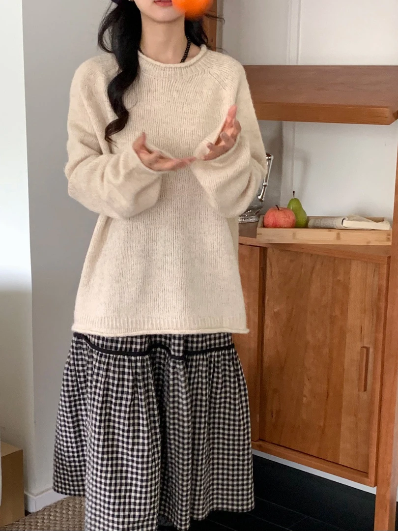 慵懒港风毛衣女2025秋冬洋气毛绒针织宽松套头上衣羊毛