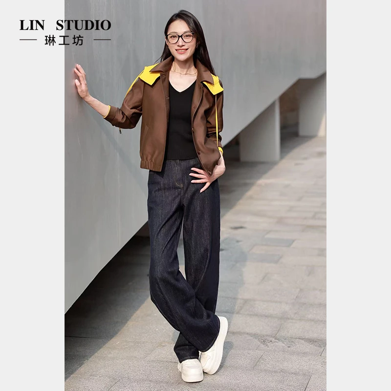 【帽子可拆】琳工坊“桥木”棕色外套夹克休闲时尚干练宽松唐琳设计师