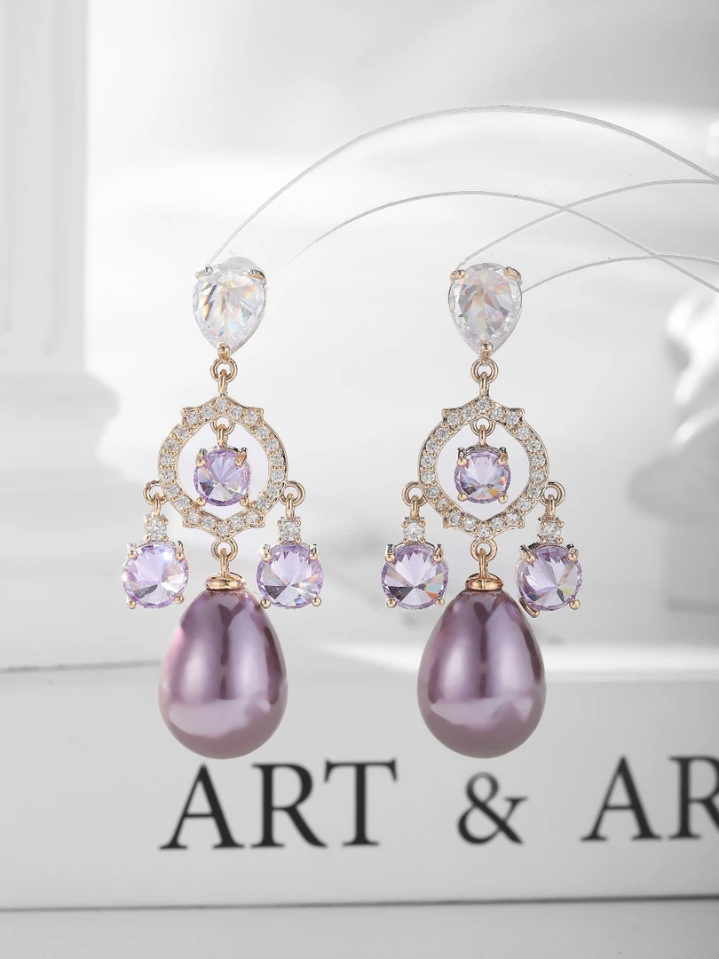 合金合成锆石耳饰 3801高级轻奢时尚珠珠流苏耳环