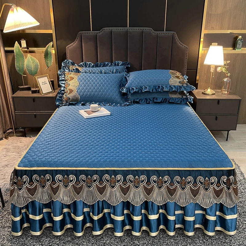 夏季新款乳胶床裙冰丝凉席三件套冰感柔软舒适透气可拆卸水洗清凉