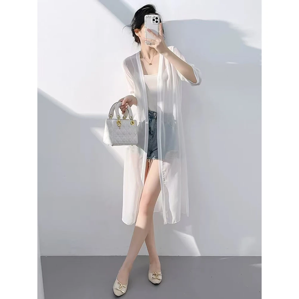 5588 夏季新长款外披防晒衣长裙外搭披风七分袖空调衣衫宽松女