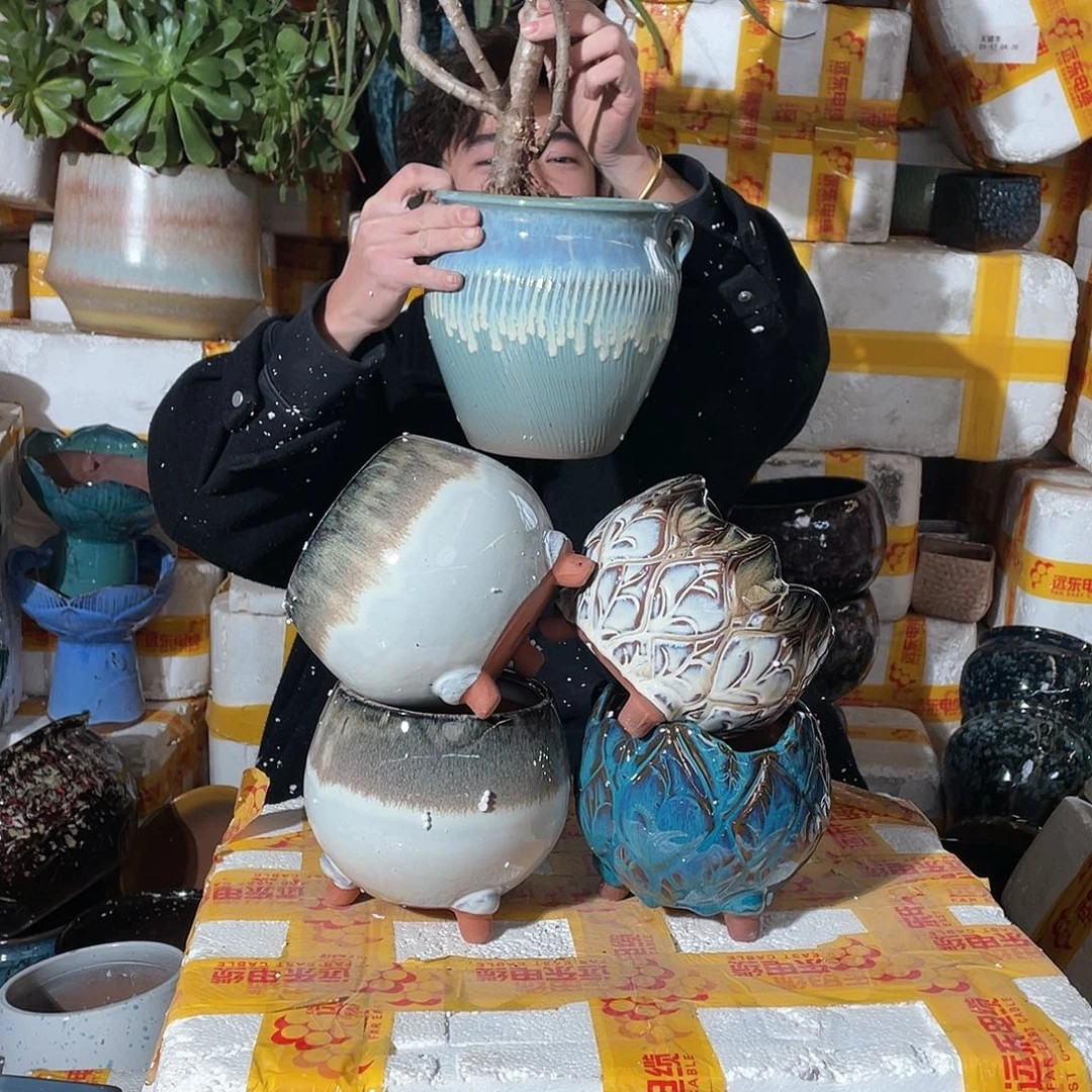 无铅玻璃宜兴紫砂花盆