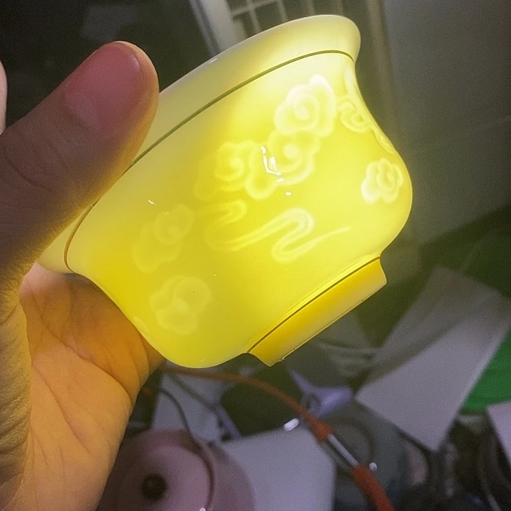 摆件陶黄稀土描金雕刻压手杯