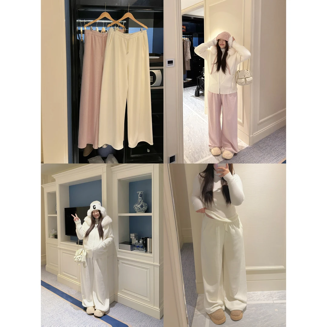 卤蛋公主【软软裤】加绒加厚糯米裤女秋冬款高腰宽松百搭直筒阔腿裤