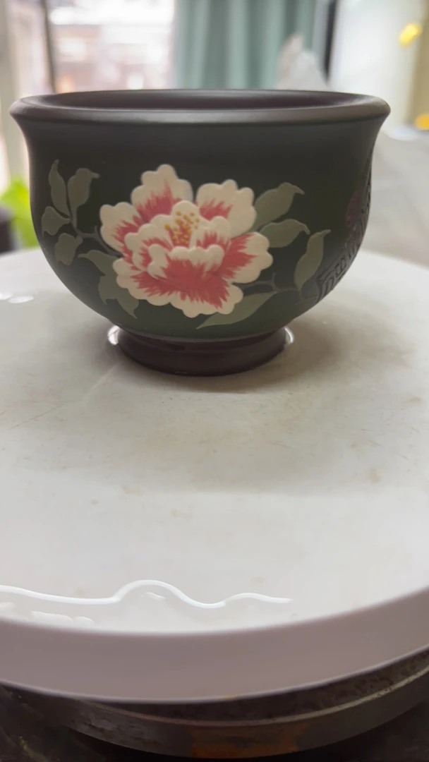 紫泥粉浆泥绘花开富贵