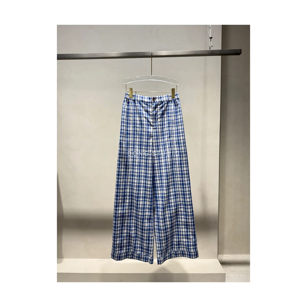 捡漏M尺码*亚麻格子.时髦精.洋气直筒休闲裤J6460