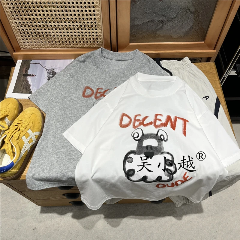 吴小越w1389男童夏款圆领宽松无感数码印花冰感棉t恤短袖中大童