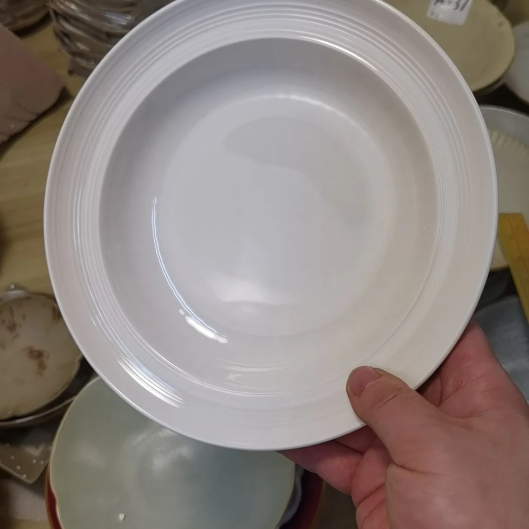 瓷片微瑕螺纹八寸草帽深盘三个一组