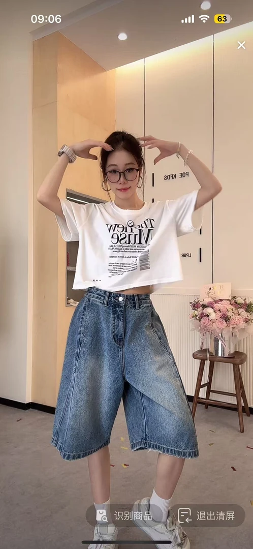 夏款五分灯笼裤女款蓝色牛仔裤遮腿型显瘦宽松