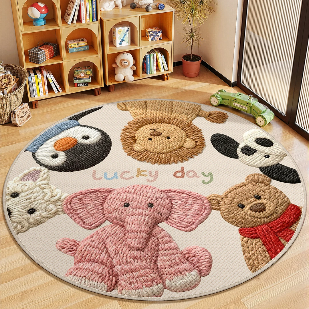 新款卡通可爱高端圆形地毯儿童房客厅沙发加厚防滑学生转椅地垫