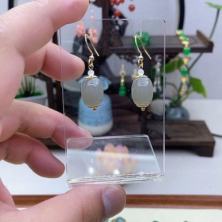 和田玉14K金镶嵌耳饰0000006