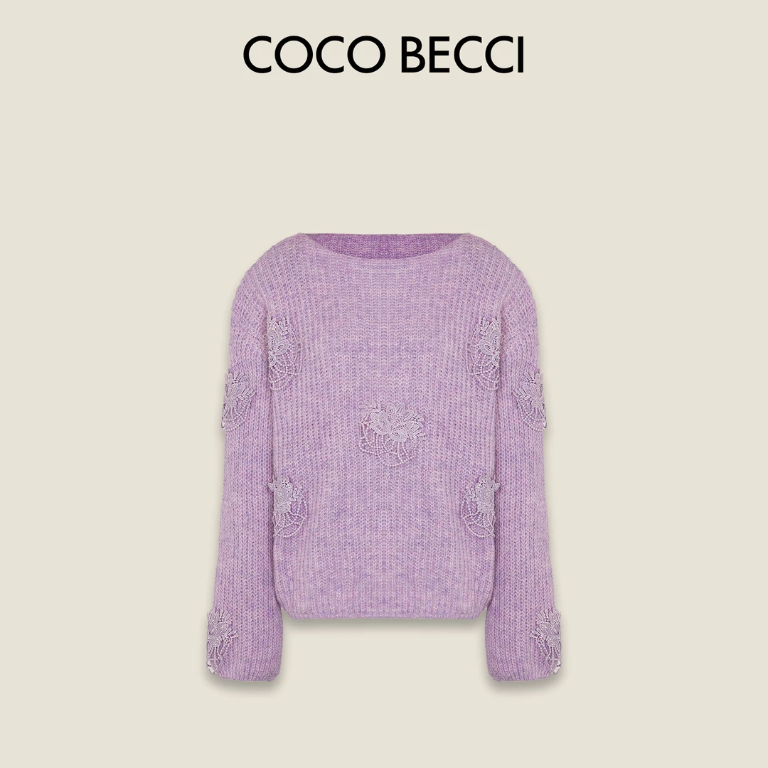 COCO BECCI【秋日告白】绵羊毛圆领宽松花纱辫子针织衫CFLJD131253