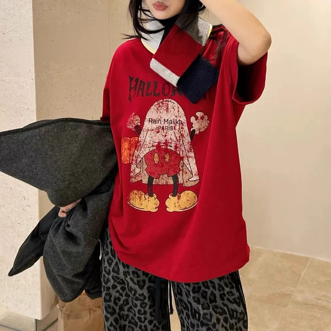 「涵涵家」新年战衣新款卡通印花短袖加厚宽松显瘦短袖t恤女#433