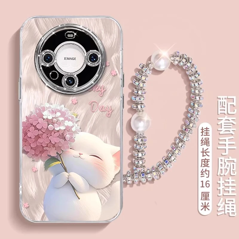 绣球猫咪适用华为mate70pro手机壳新款60pro+创意自带镜头膜防摔