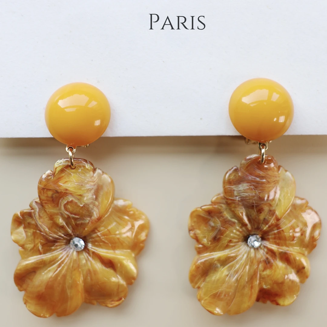 铜合金耳饰 菠萝中古【法国进口】FB FrancineBramliParis花朵耳夹