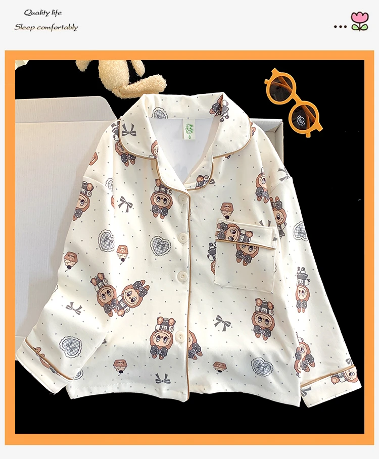 秋冬季儿童长袖开衫保暖德绒中大童亲子翻领睡衣套装家居