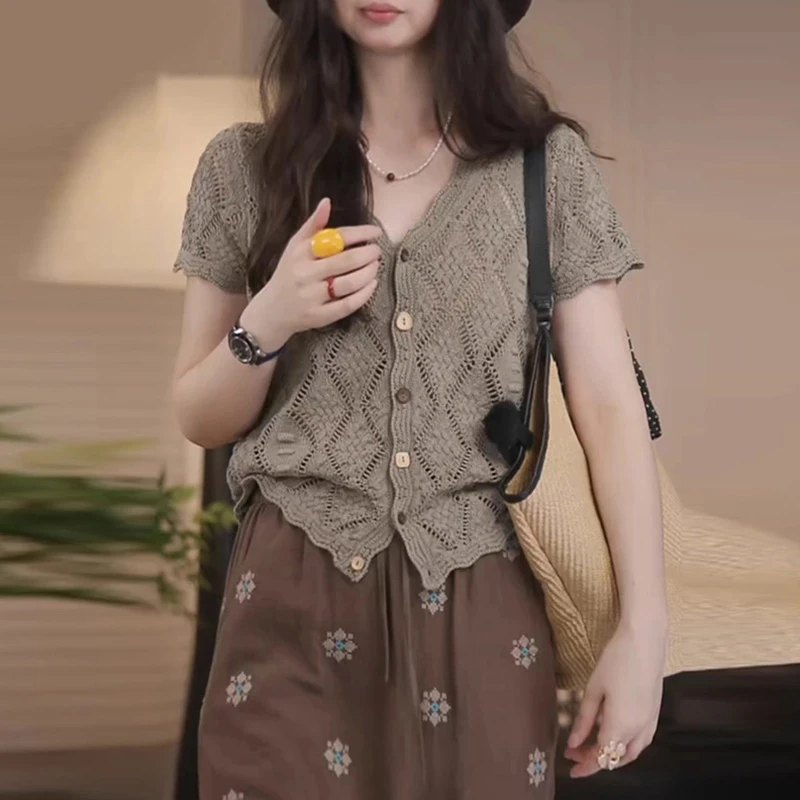 别致镂空韩系针织开衫2025夏季新款女装设计感漂亮潮流高级感上衣