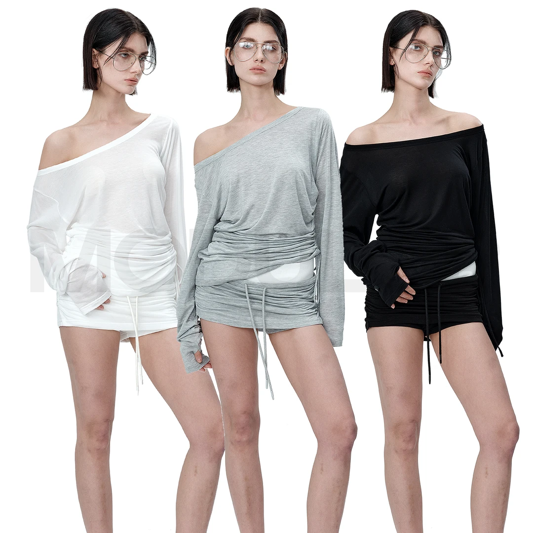 MODULER新款 原创腰头拼接抽绳中低腰堆叠感裙裤 双层防走光设计