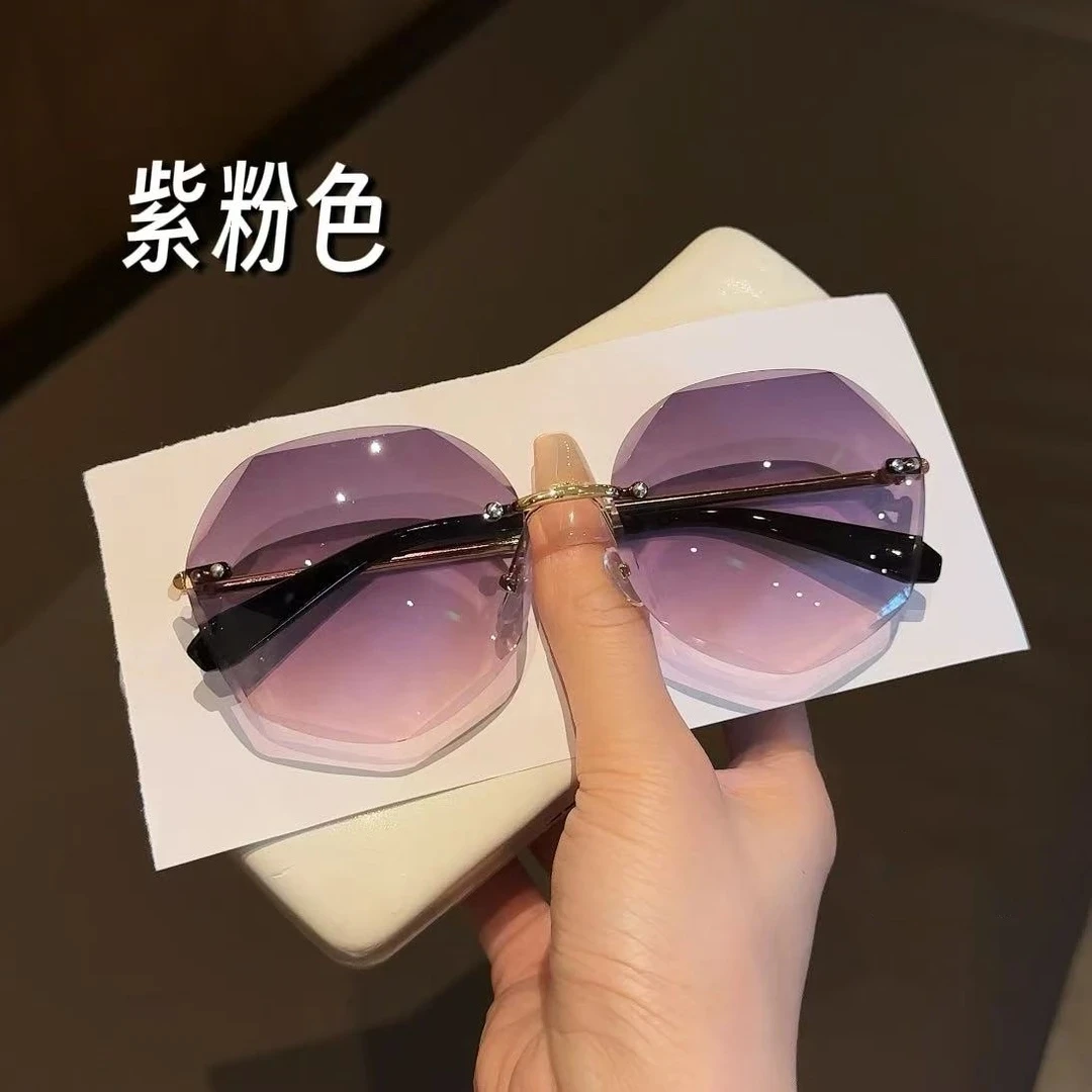 新款时尚素颜美妆太阳镜女士防紫外线遮阳无框百搭气质墨镜