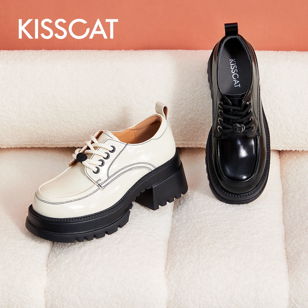 【商场同款】接吻猫新款软底小皮鞋真皮奥利奥乐福鞋KA52191-51
