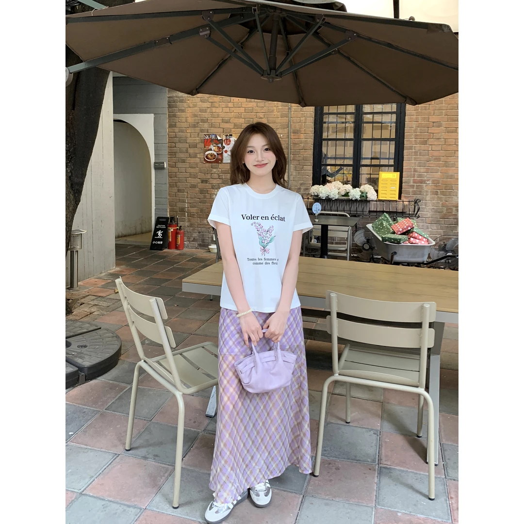 切糕自制【】小个子春季长裙女设计感格子气质高腰半身裙