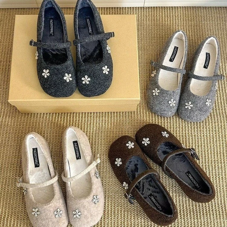 小香风法式复古毛毛鞋女冬一字扣玛丽珍单鞋2025年秋冬加绒豆豆鞋