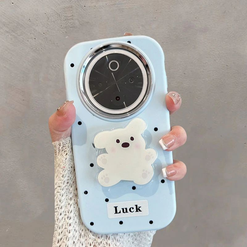 适用vivoy300pro手机壳v2410a镜头不包波点小狗带支架可爱蓝色