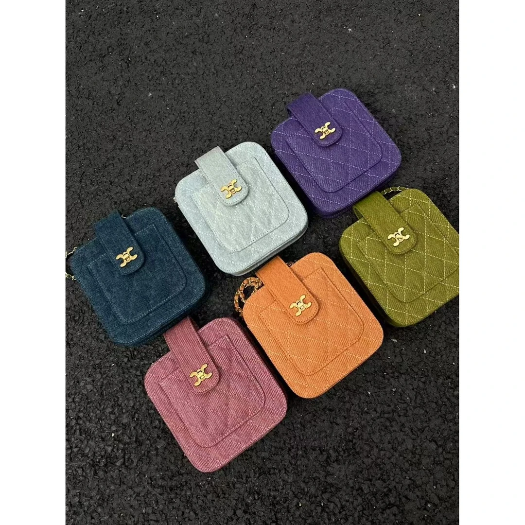 包包女2025新品网红复古帆布牛仔车线链条手机包单肩斜挎小方包潮