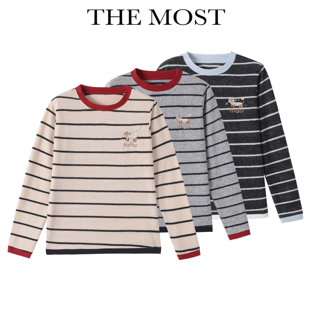 【娃娃专属】圆领条纹撞色拼接韩版休闲小狗打底衫88-72  Z