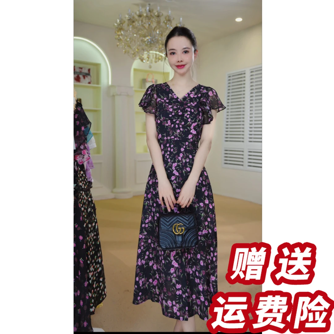 夏季设计感收腰连衣裙2025新款女通勤长裙J5225