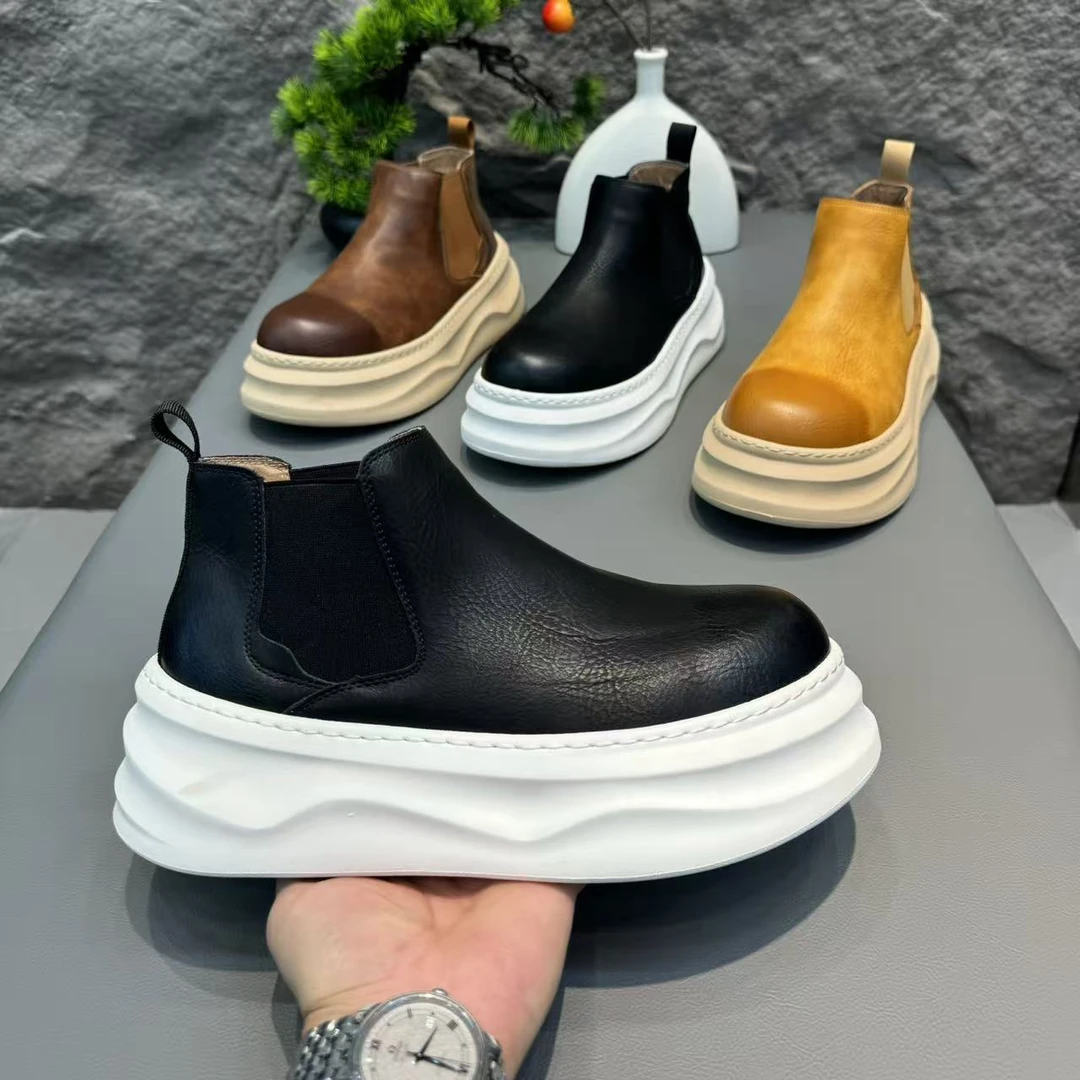 冬季86-6男鞋一脚蹬切尔西短靴单棉同款厚底保暖加绒马丁靴休闲鞋