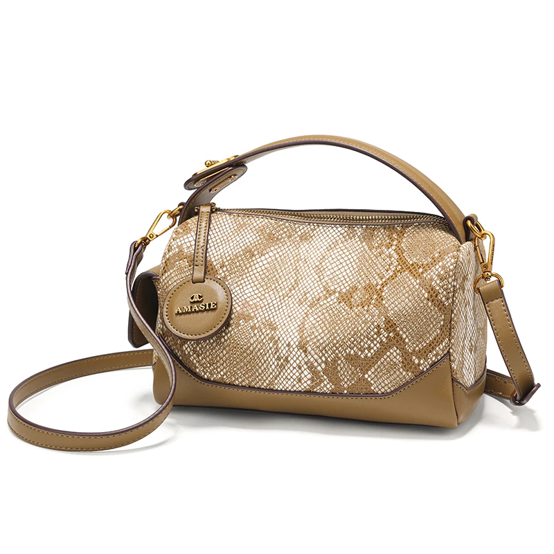 蛇纹真皮枕头包女2025新款夏季时尚高级感中年妈妈包气质手提包女