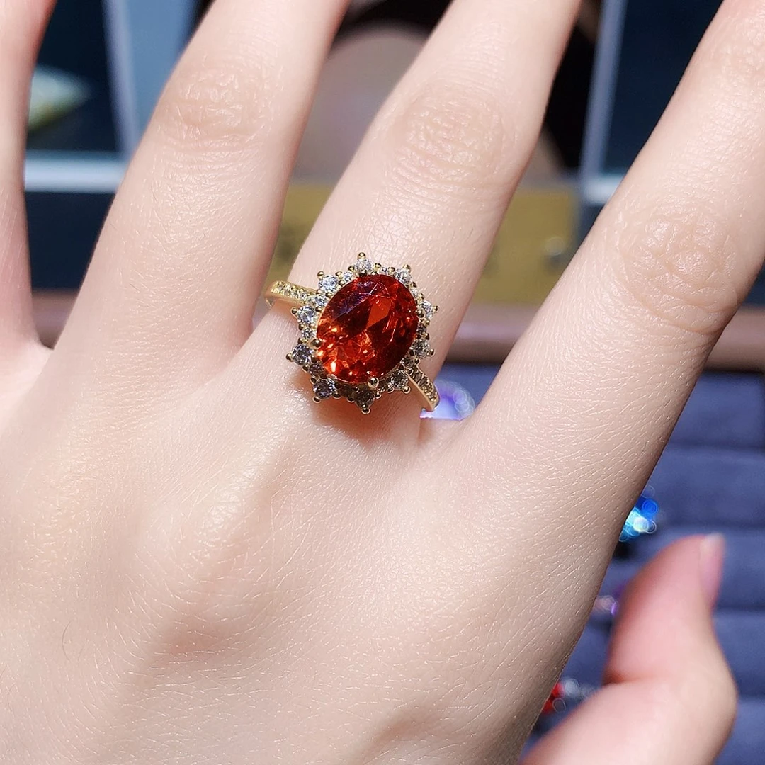 红色碧玺戒指银S925镶嵌