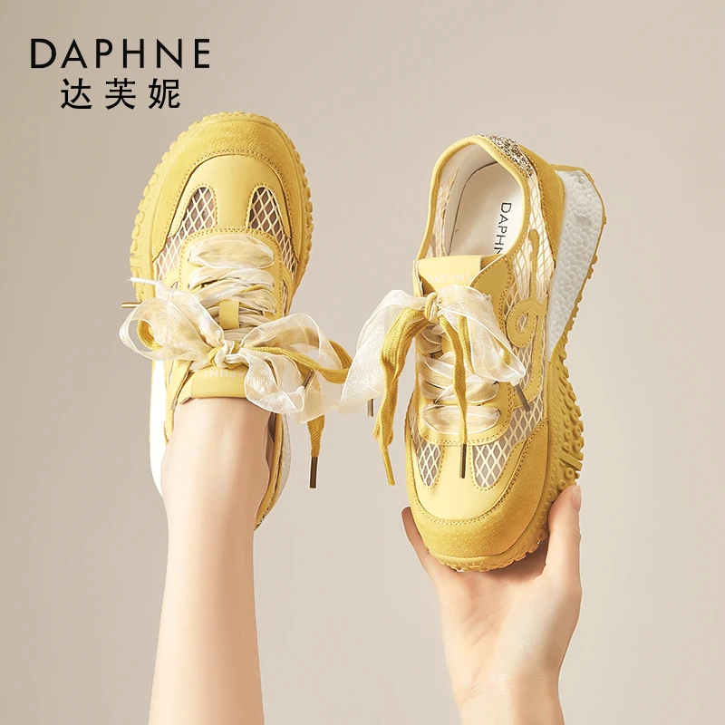 达芙妮女鞋内增高厚底网面运动鞋2025新款夏季透气网鞋软底德训鞋