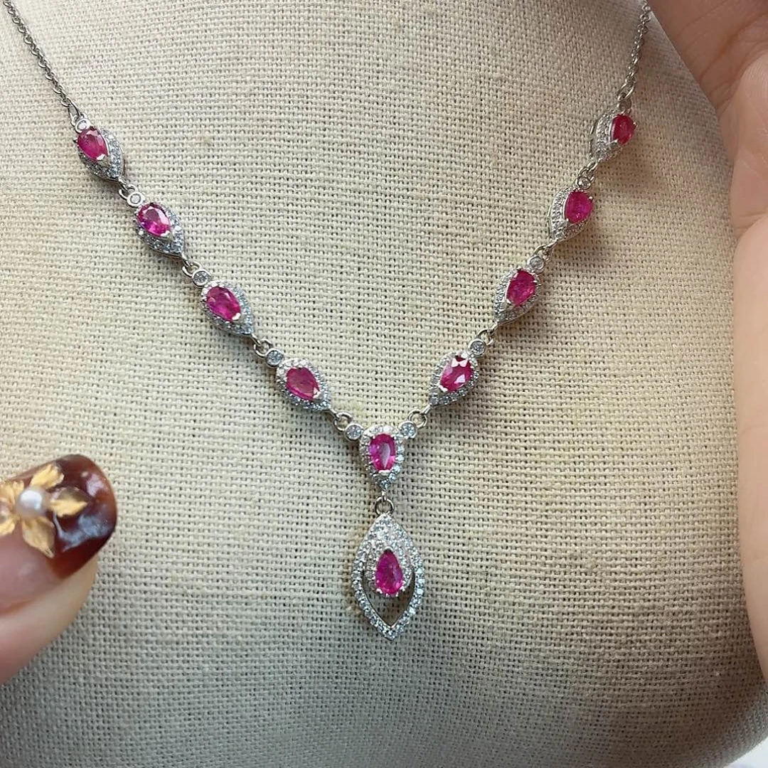 红宝石项链银S925镶嵌