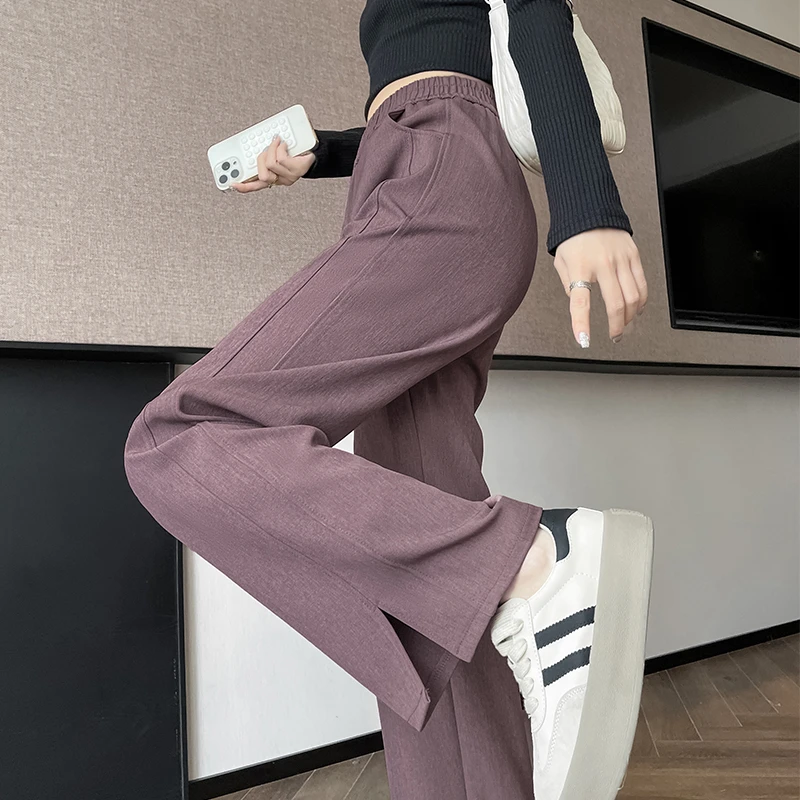 小个子九分薄款宽松夏季垂感直筒裤侧开叉窄版阔腿裤女显瘦休闲裤