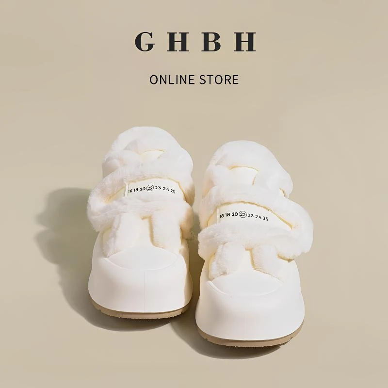 【GHBH】轻奢时尚可爱厚底棉鞋女冬加绒2025年新款魔术贴松糕小白鞋