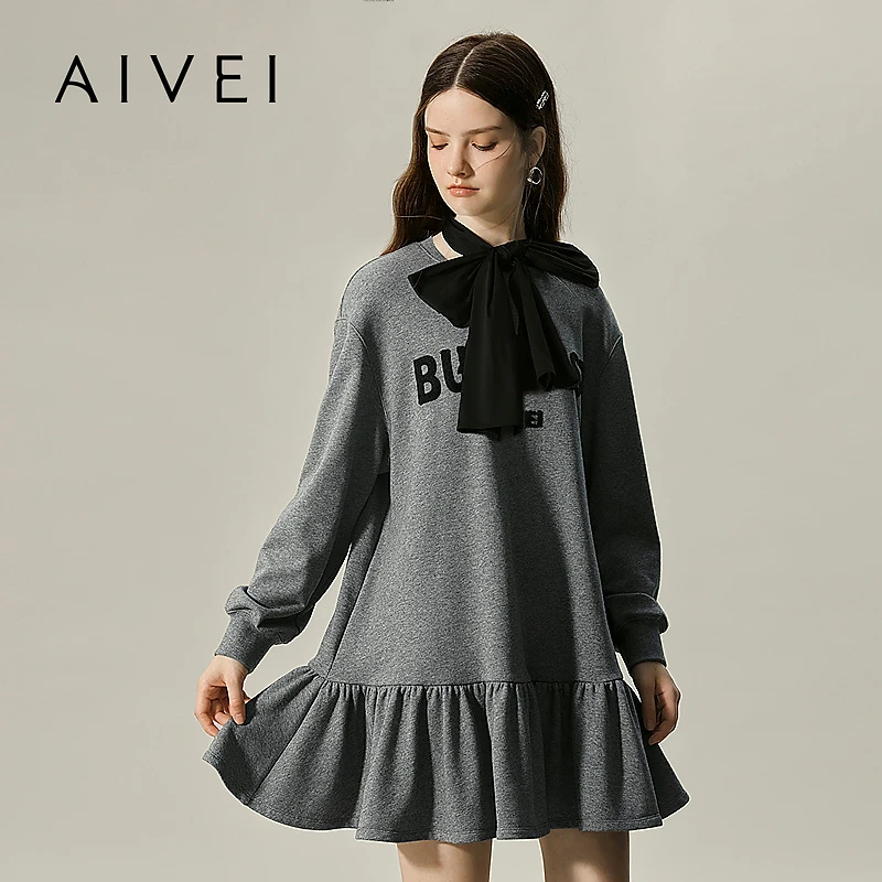 AIVEI欣贺艾薇秋季新轻运动休闲风少女字母卫衣连衣裙R755903A