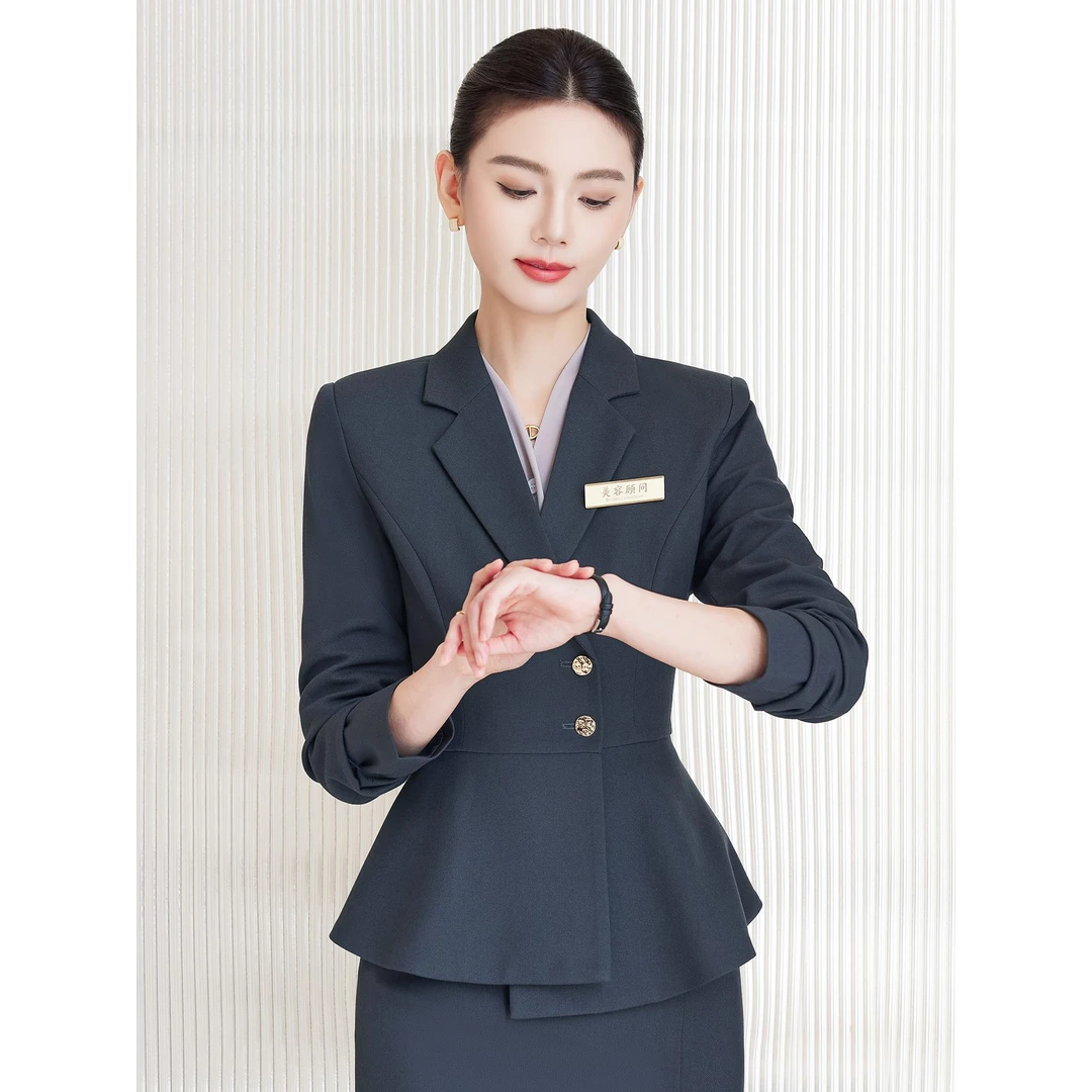 黑色西装套装女春秋职业装气质珠宝店导购前台工作服修身女士西服