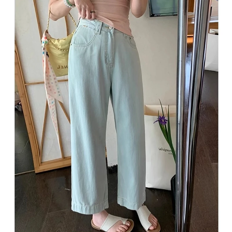 自带凉感~夏季薄款垂感直筒牛仔裤女梨形身材高腰显瘦阔腿九分裤