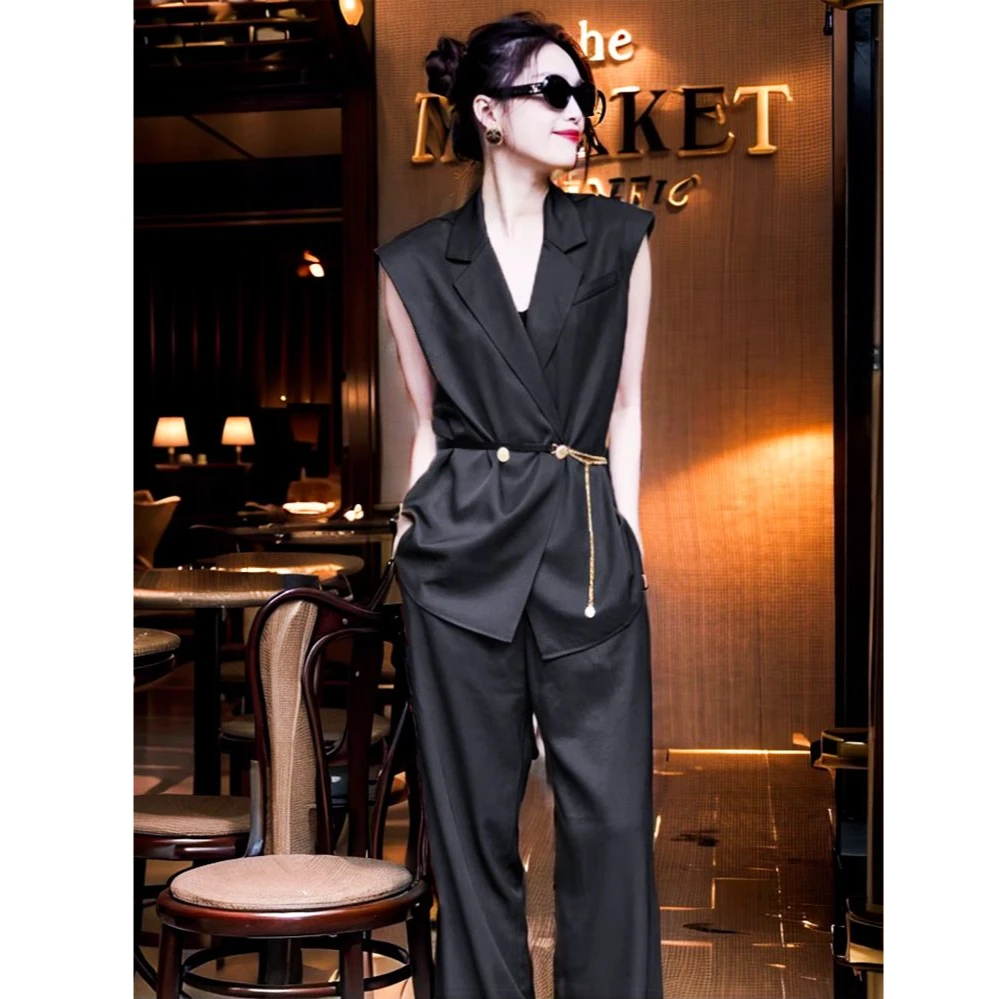 夏装穿搭一整套干练气质女装套装垂感高级感西装马甲阔腿裤两件套